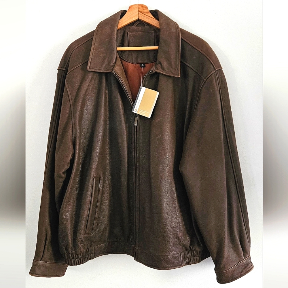 NWT Men's Croft & Barrow 100% Genuine Leather Antique Brown Jacket Size XL